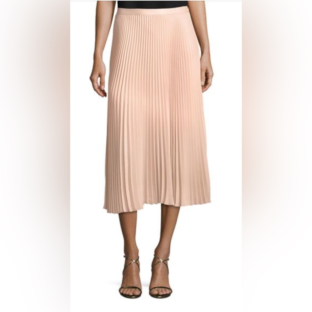 Club Monaco Metallic Soft Pink Pleated Midi Skirt